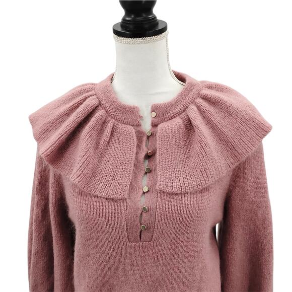 Ba&sh Hoa Ruffle Collar Blush Pink Sweater Wool Mohair Blend 1E22HOA Size Medium - Picture 2 of 6